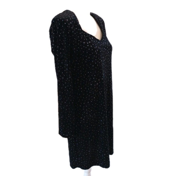 Vtg Velvet Mini Dress Medium 80s 90s Bling Glam Sparkle Long Sleeve Party - Picture 7 of 13